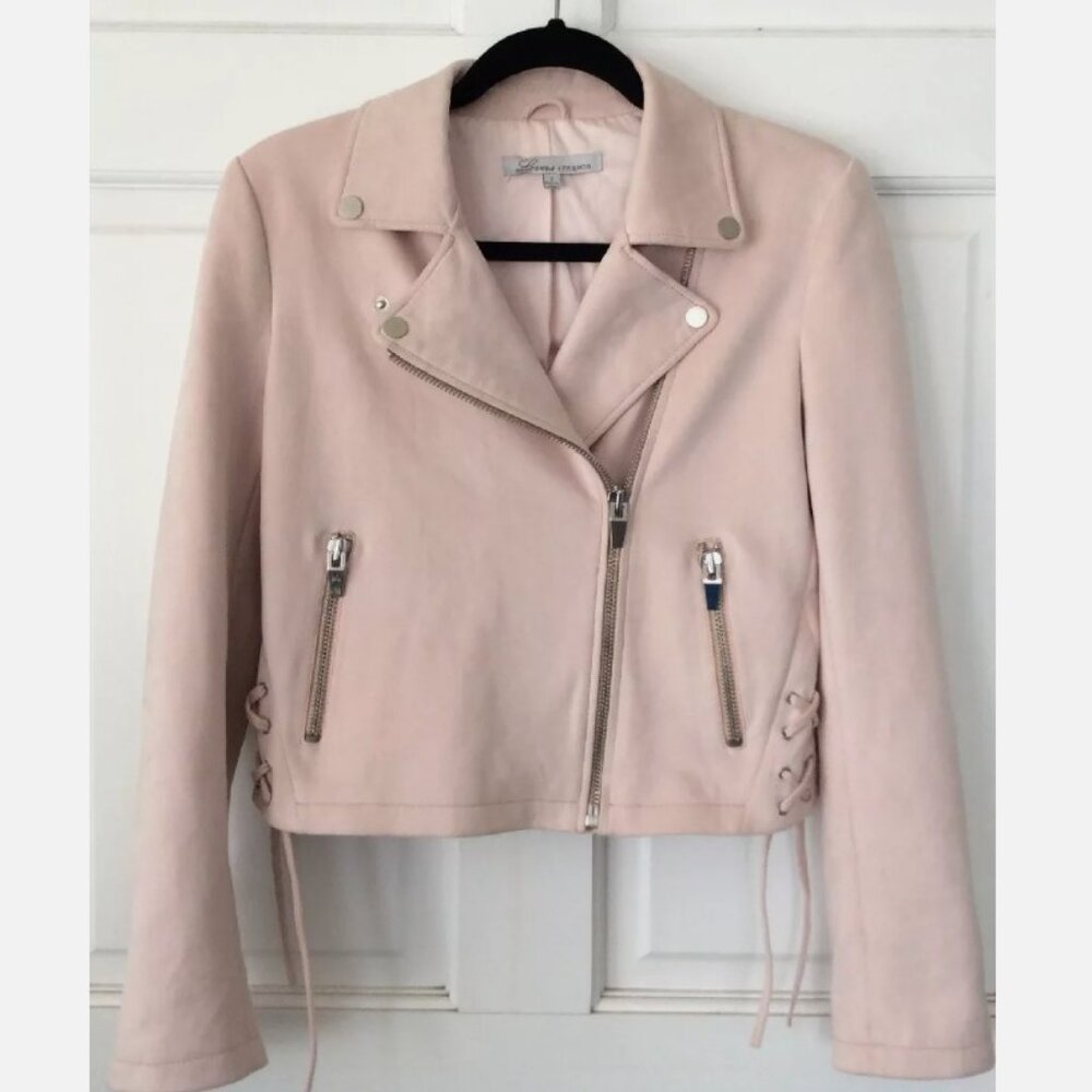 BNWT Lovers + Friends Pink Faux Suede Moto Jacket, Size S